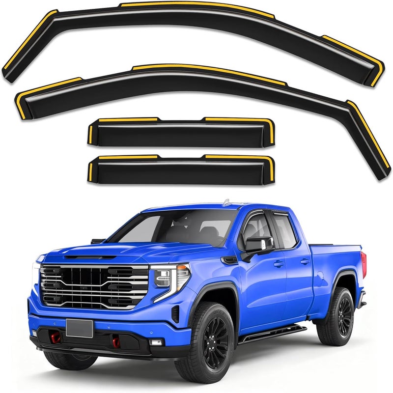 Breejoy in-Channel Rain Guards Fit for Truck Chevy Silverado 1500/GMC Sierra 1500 2019-2025 Double Cab Window Rain Guards Visors Vent Visors Window Deflector Vent Shades Car Accessories -4 pcs - Image 1